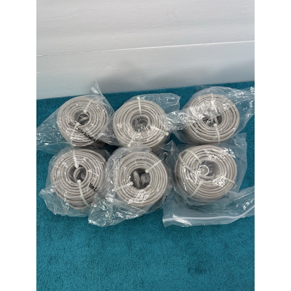 6x Cat 5e Ethernet Network Cables For Security Camera Gray 100ft (30m) NEW